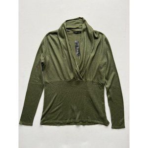 LinQ Los Angeles V-NECK Draped ARMY GREEN Light SWEATER Top SHIRT ( L )